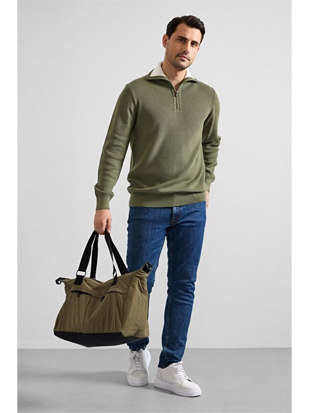 Koyu Yeşil Regular Yarım Balıkçı Yaka Kazak-5