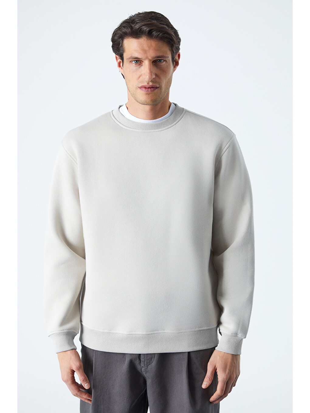 Travıs Erkek Organik Kumaşlı Yumuşacık Regular Fit Yuvarlak Yakalı Ekru Sweatshirt-2