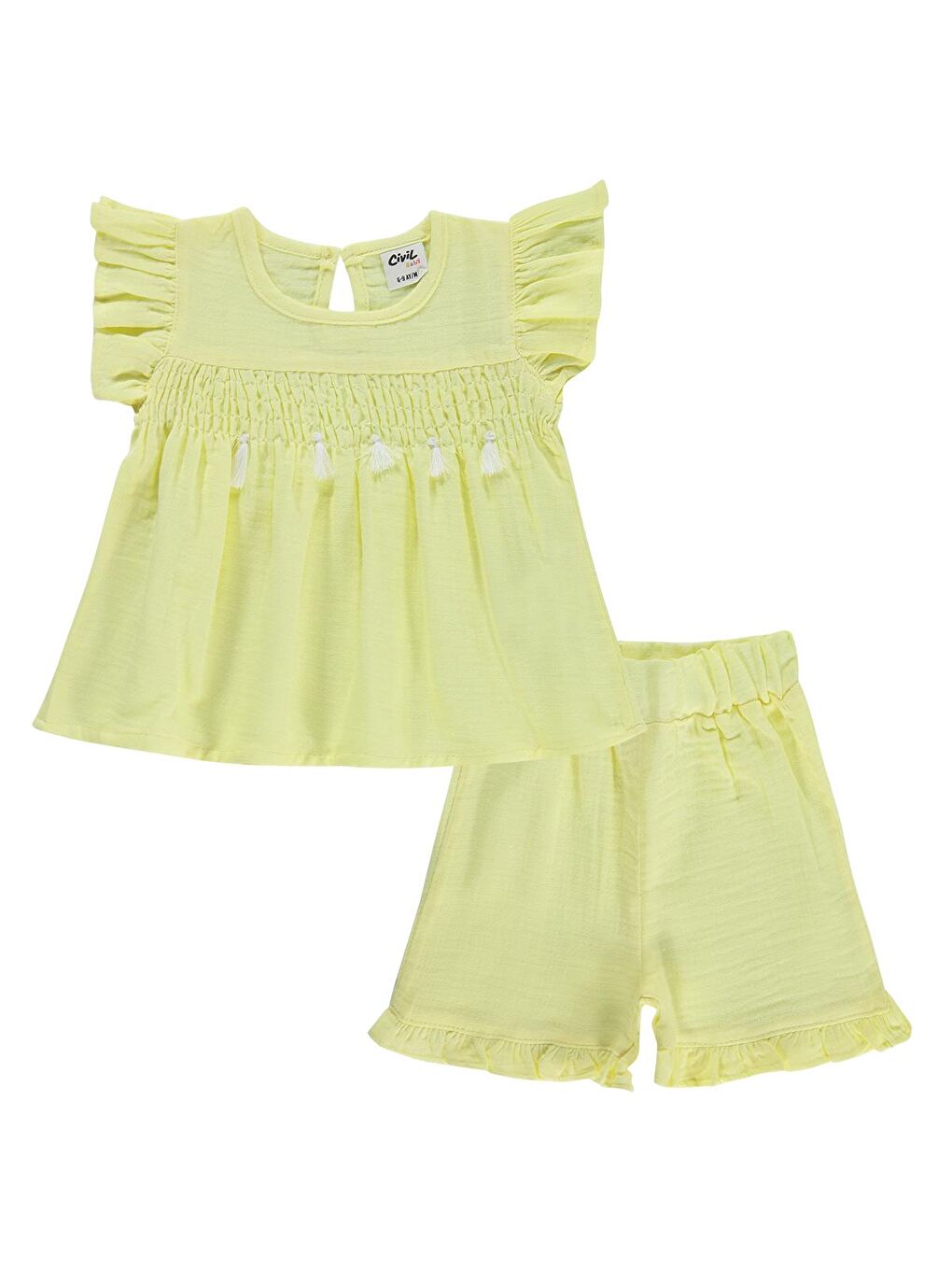 Baby Gipeli Püsküllü 6-18 Ay Takım - Sarı 6-9 Ay-3