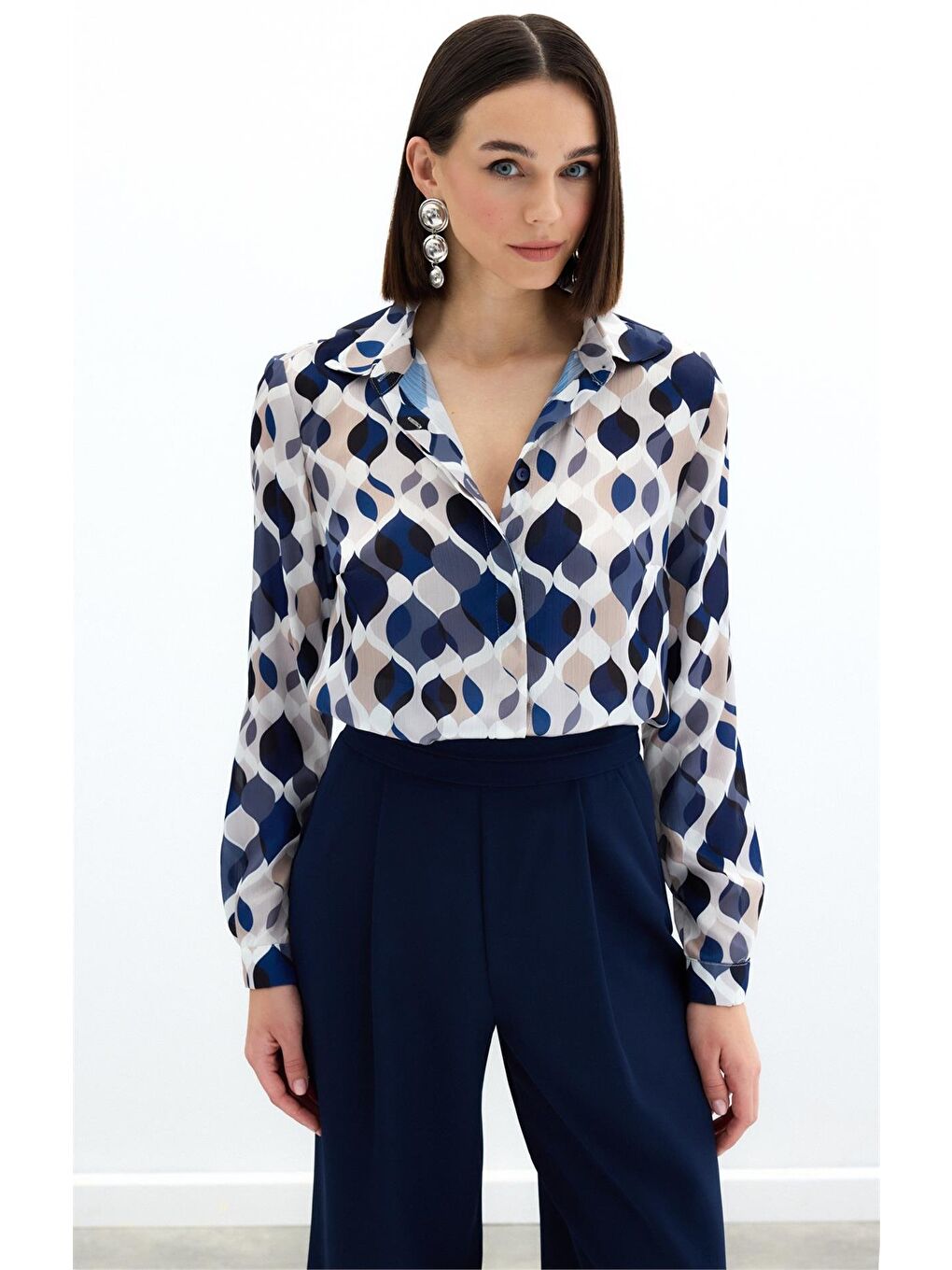 Desenli Klasik Gömlek - Lacivert-2