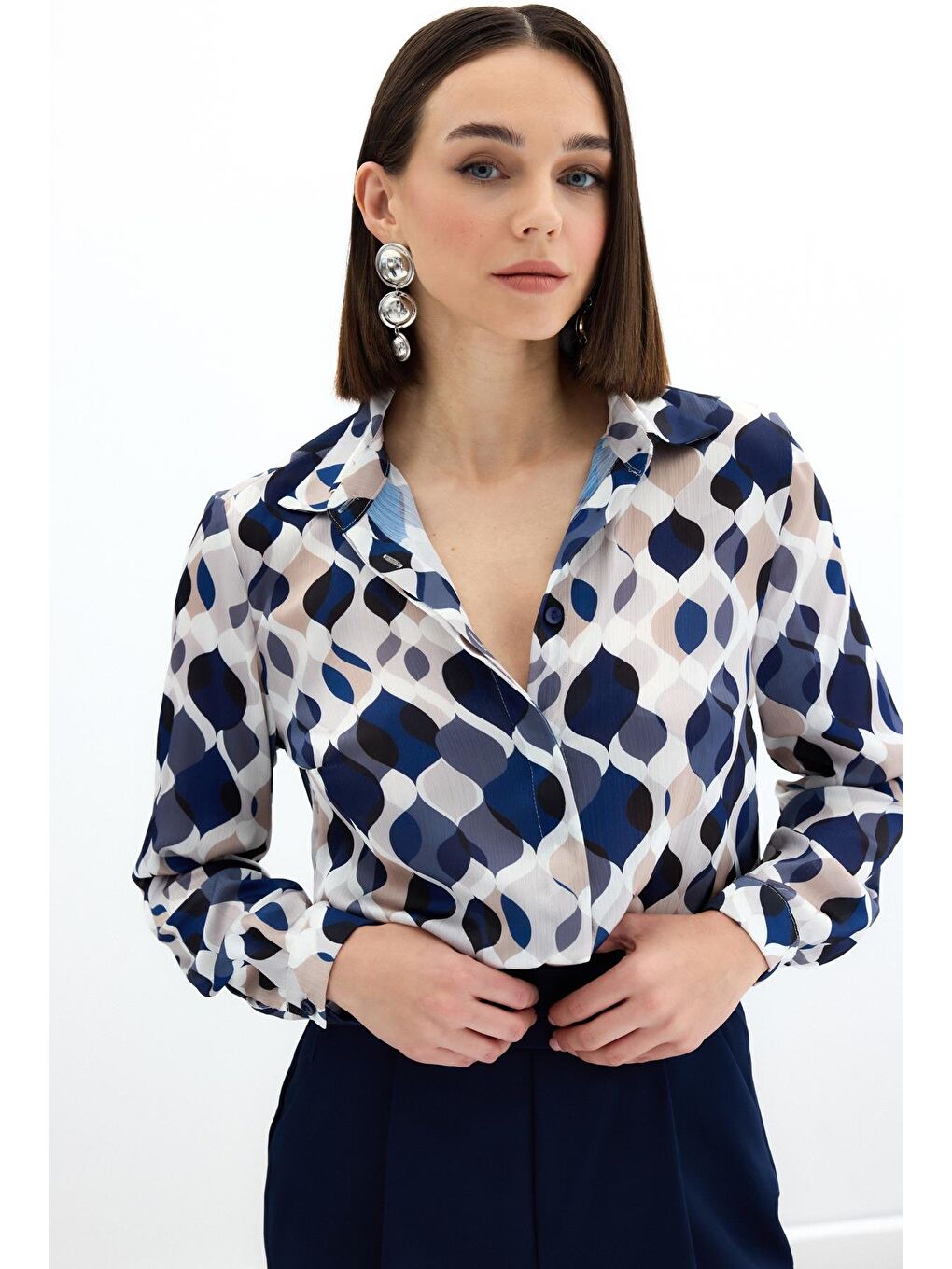 Desenli Klasik Gömlek - Lacivert-3