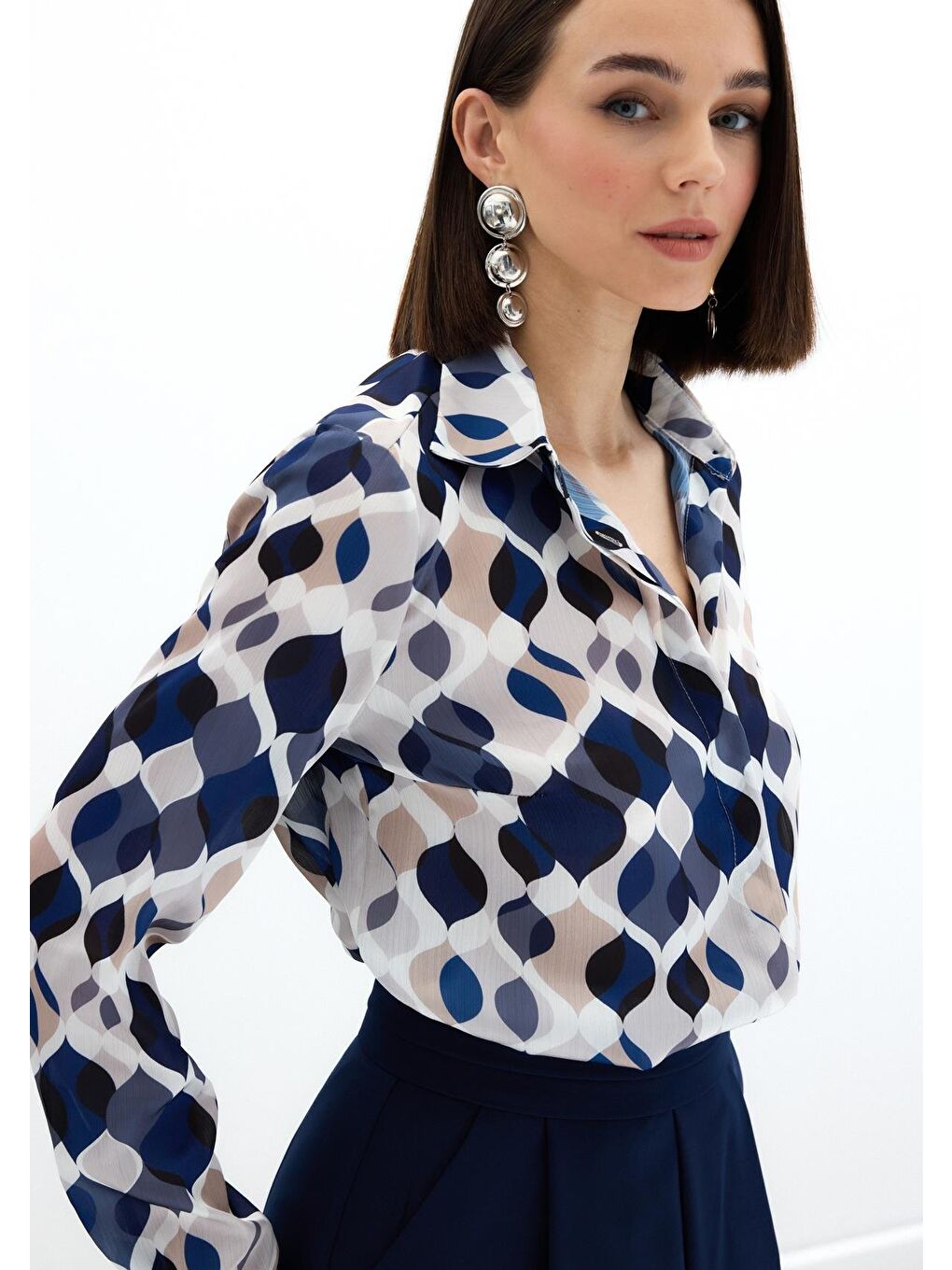 Desenli Klasik Gömlek - Lacivert-4