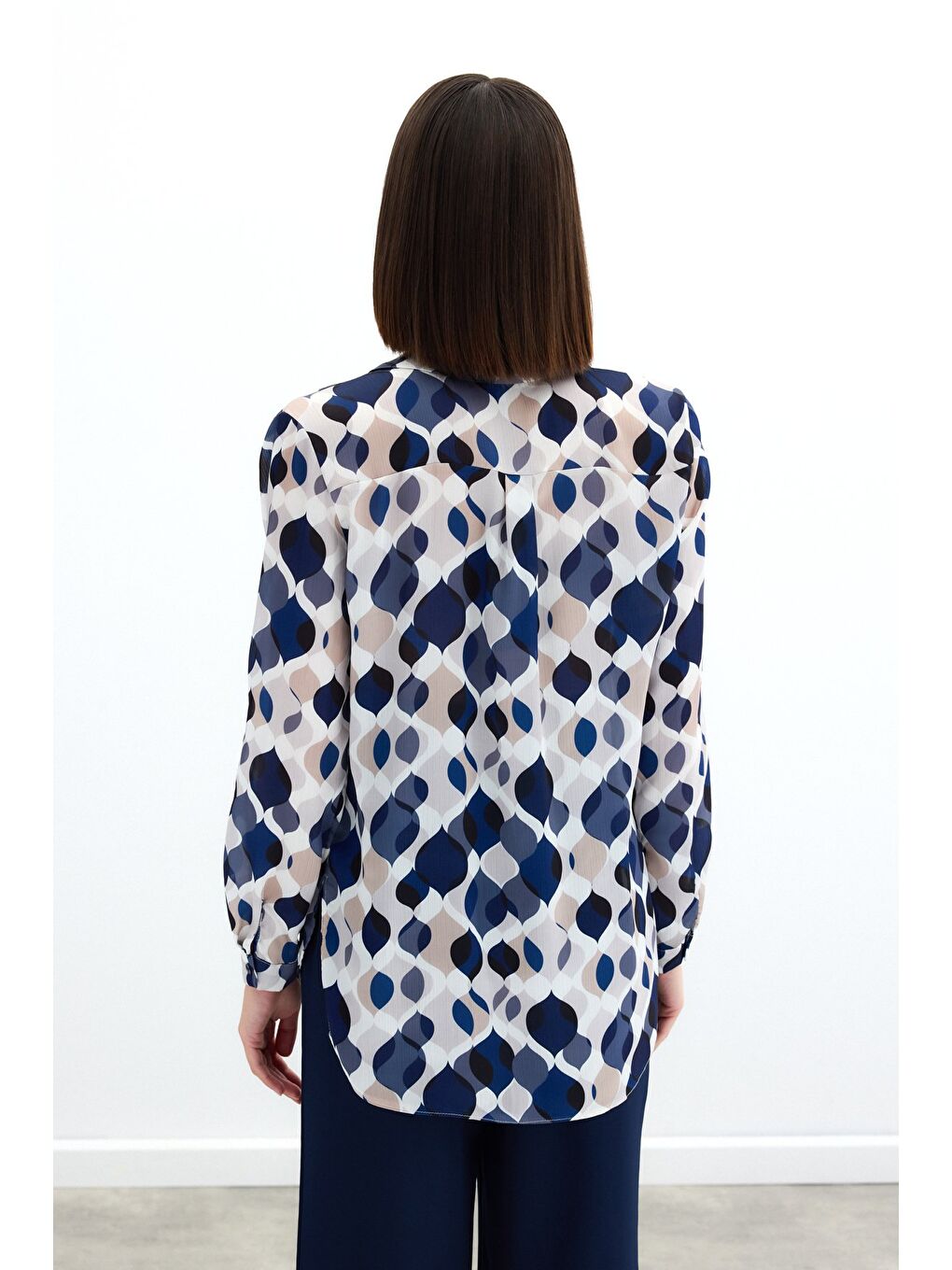 Desenli Klasik Gömlek - Lacivert-5