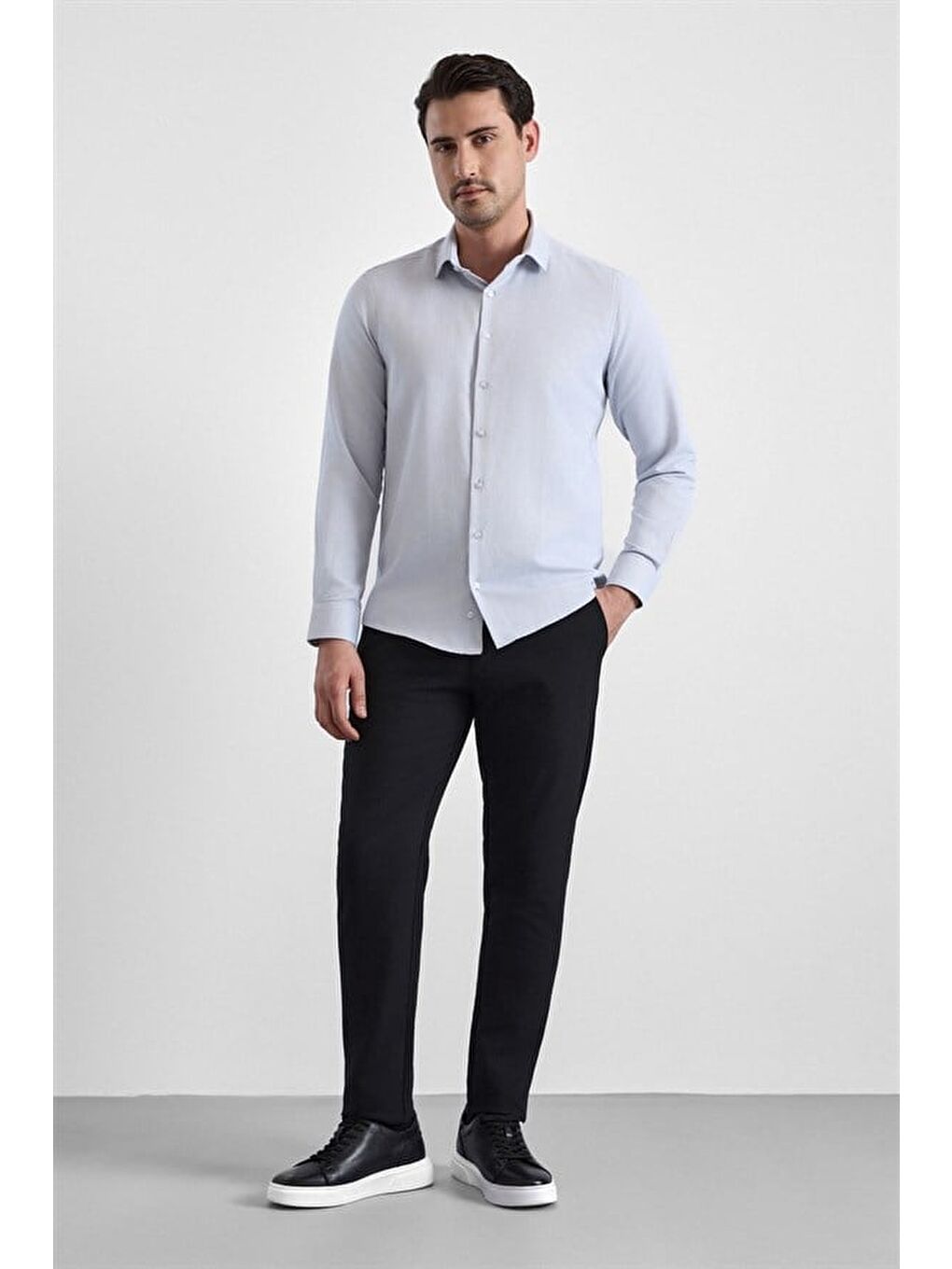 Gri Taş Slim Klasik Yaka Casual Gömlek-4