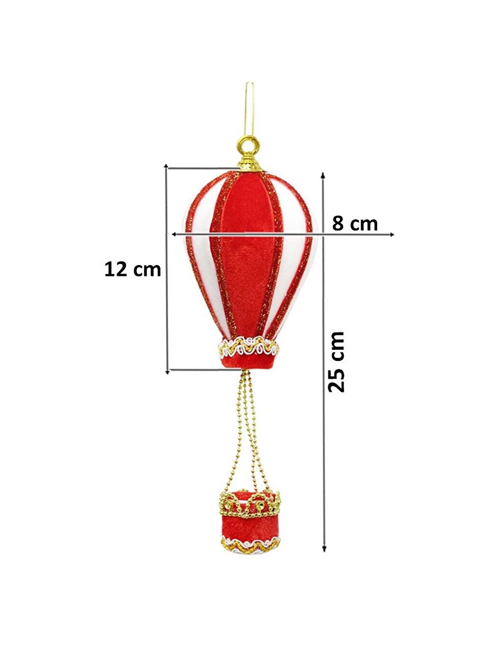 Balon Figürlü Yılbaşı Ağaç Süsü Kadife Yeni Yıl Dekorasyonu Kırmızı Beyaz 25 cm-1