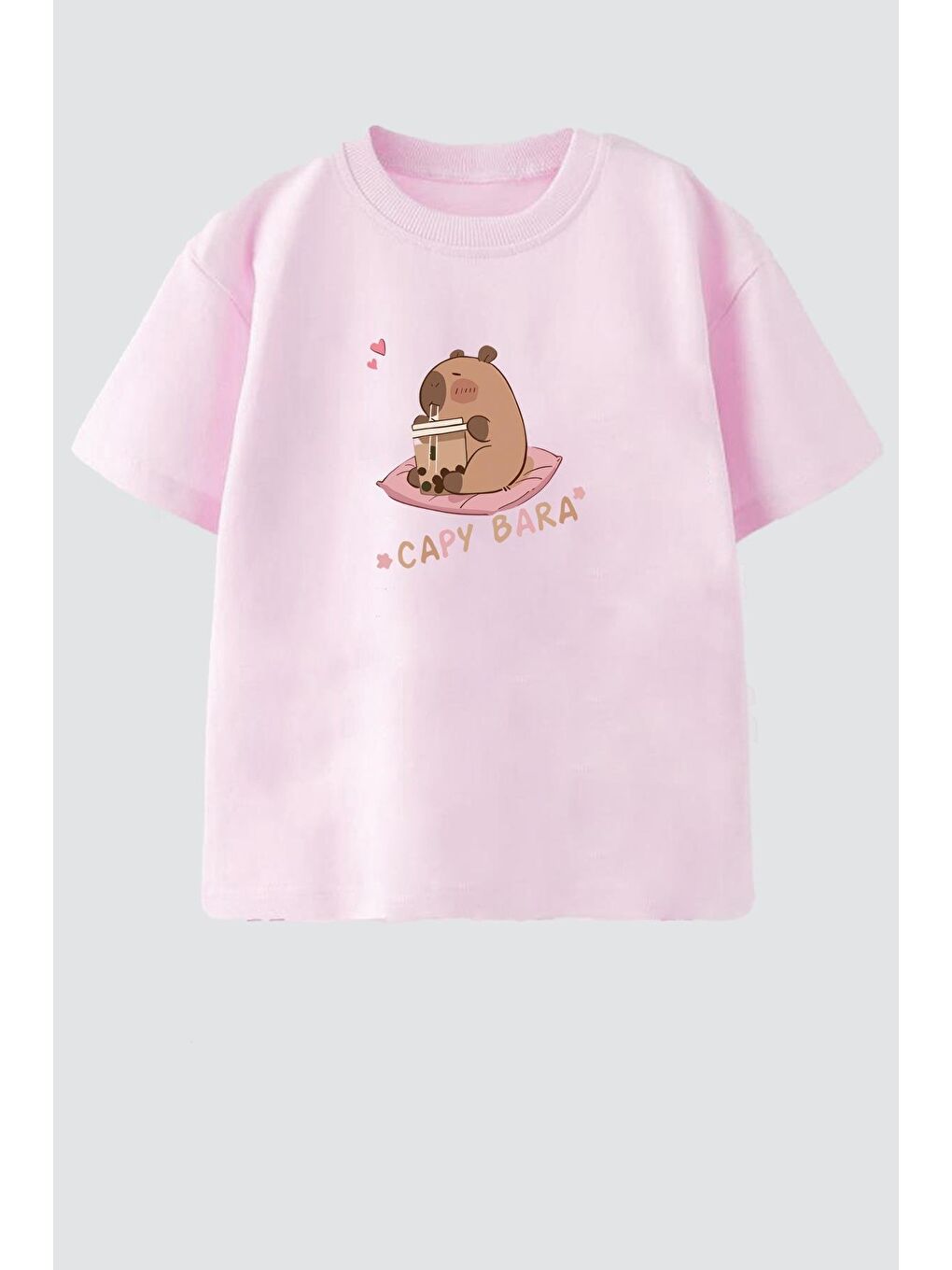 Pembe Kız Çocuk Bisiklet Yaka Baskılı Tshirt