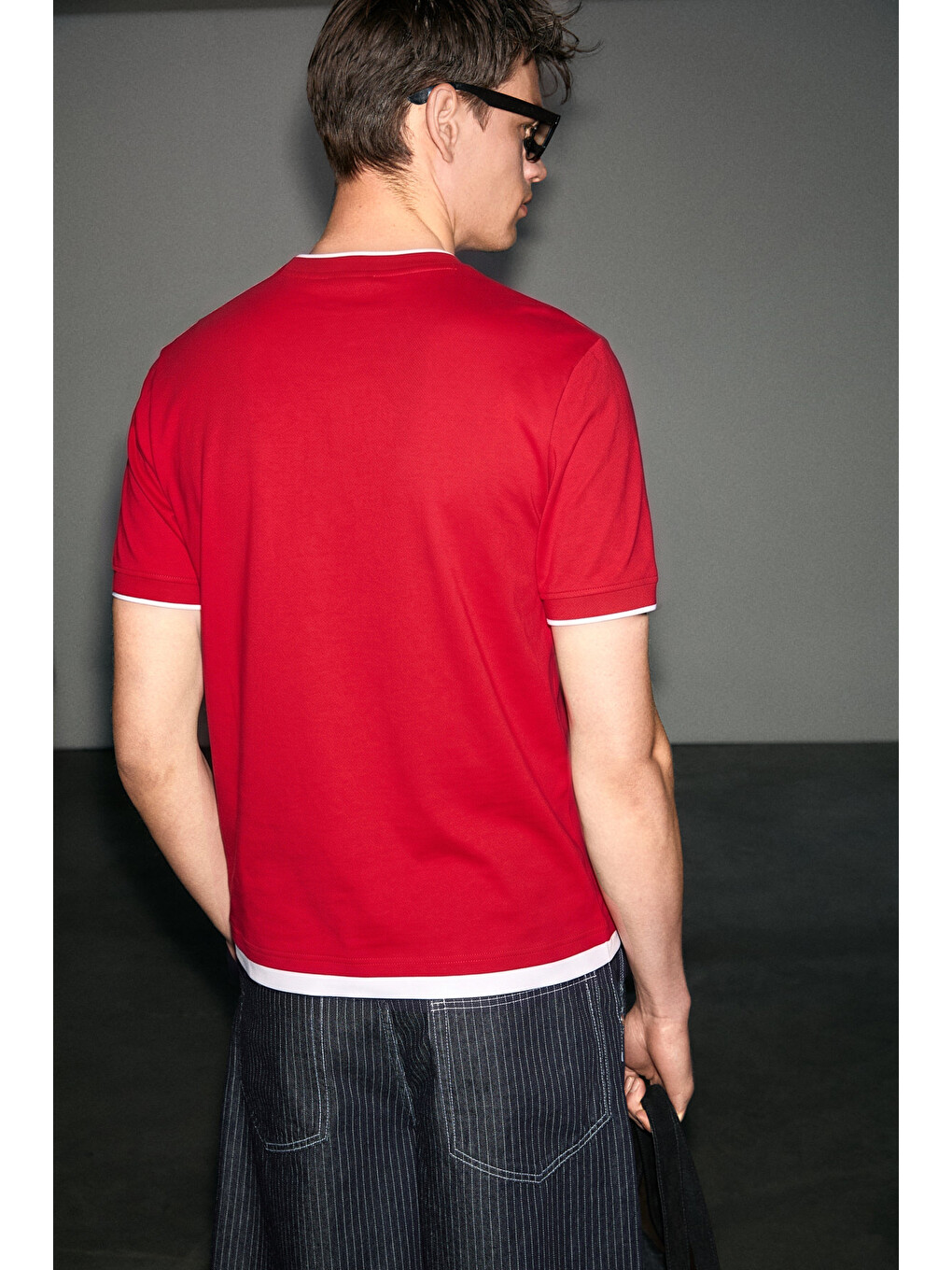 Salur Erkek %100 Organik Pamuklu Kontrast Garnili Dünya Kupasına Özel Baskılı Kırmızı T-shirt-3