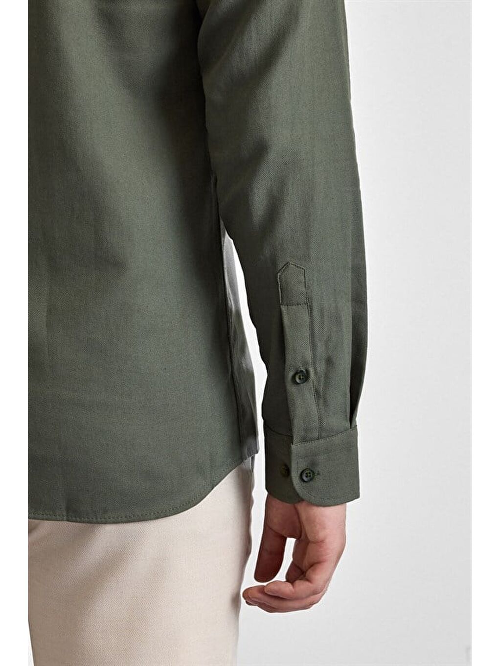 Koyu Yeşil Slim Düğmeli Yaka Düz Casual Gömlek-2