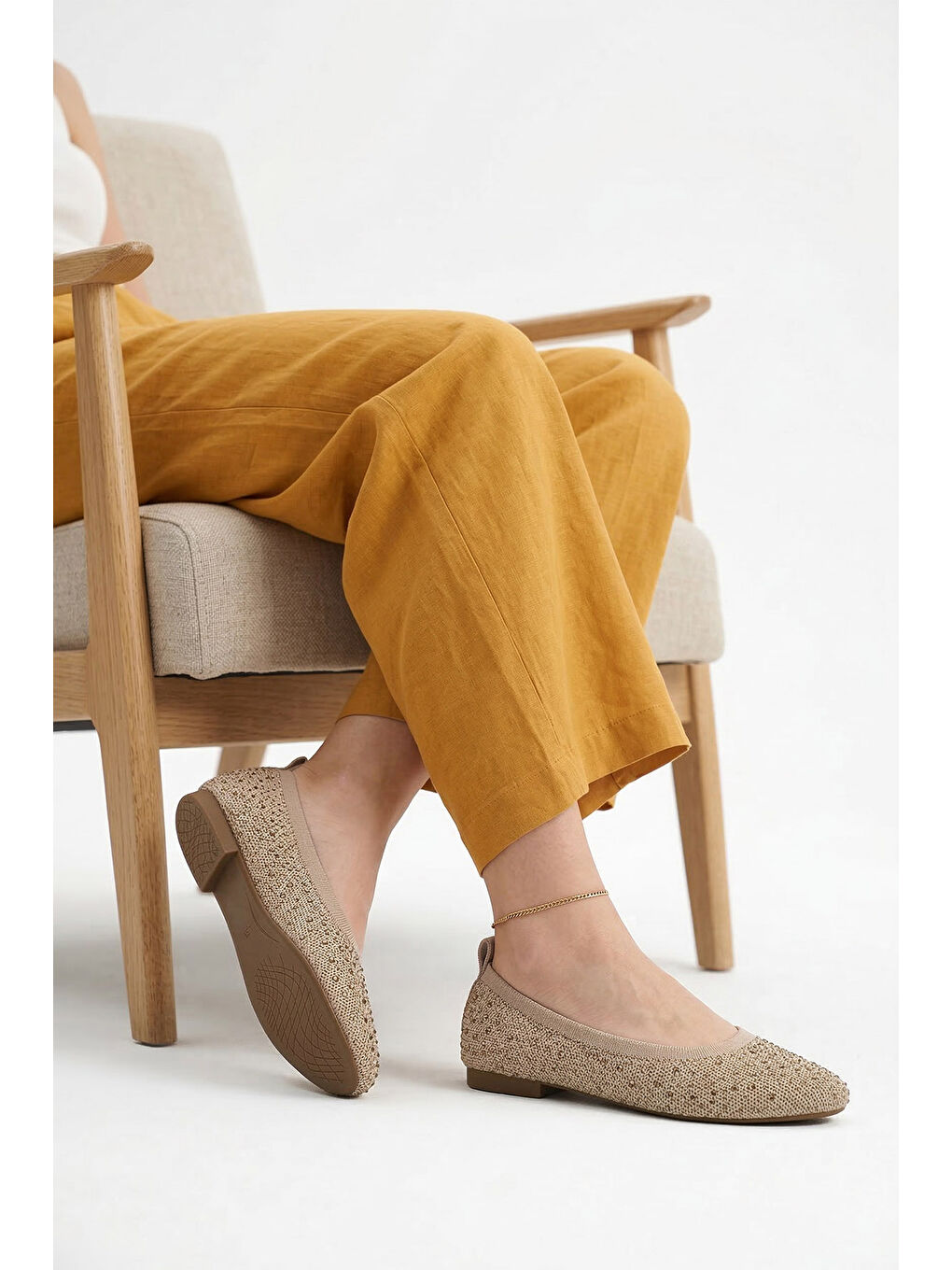 Sarı Kadın BRONZ Taşlı Yuvarlak Burunlu Babet-2