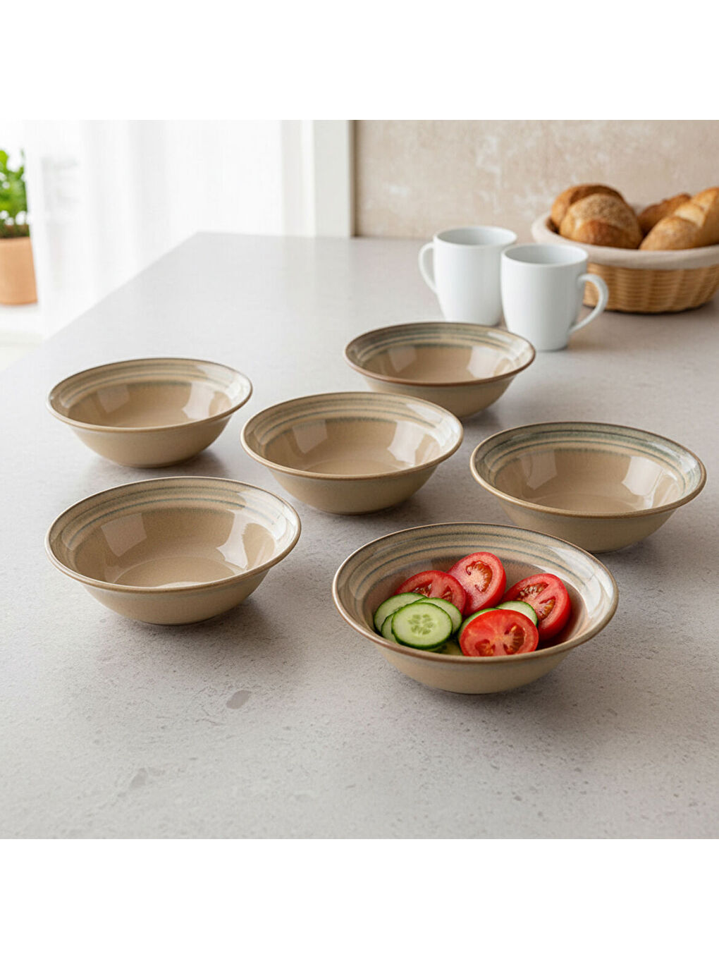 Ekru Valeron 6 Adet 15 Cm Çorba Kasesi Reaktif Agate   969-4