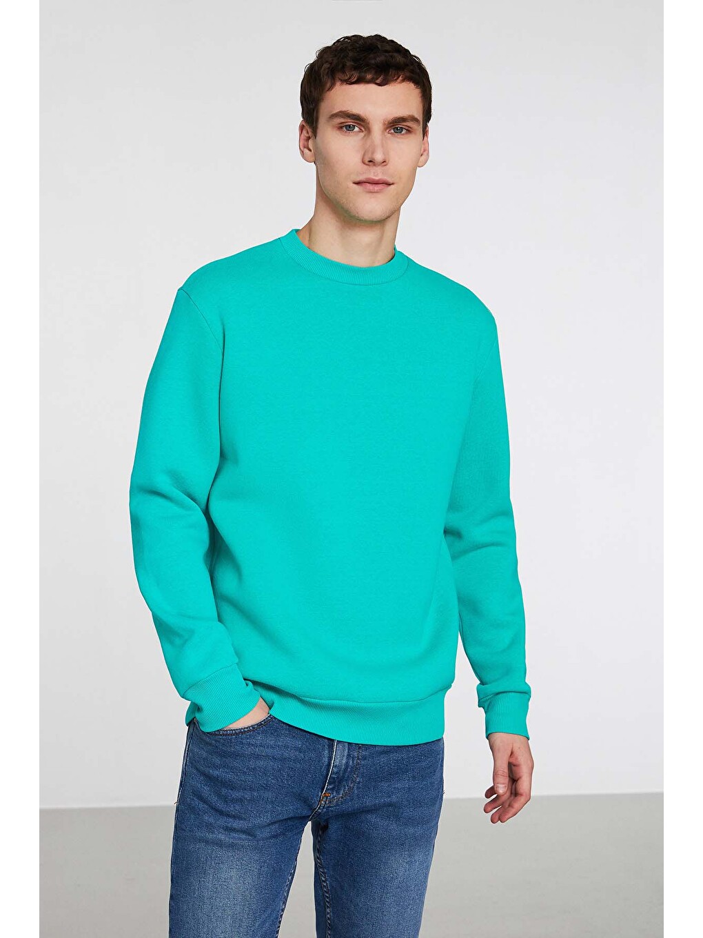 Travıs Erkek Organik Kumaşlı Yumuşacık Regular Fit Yuvarlak Yakalı Yeşil Sweatshirt