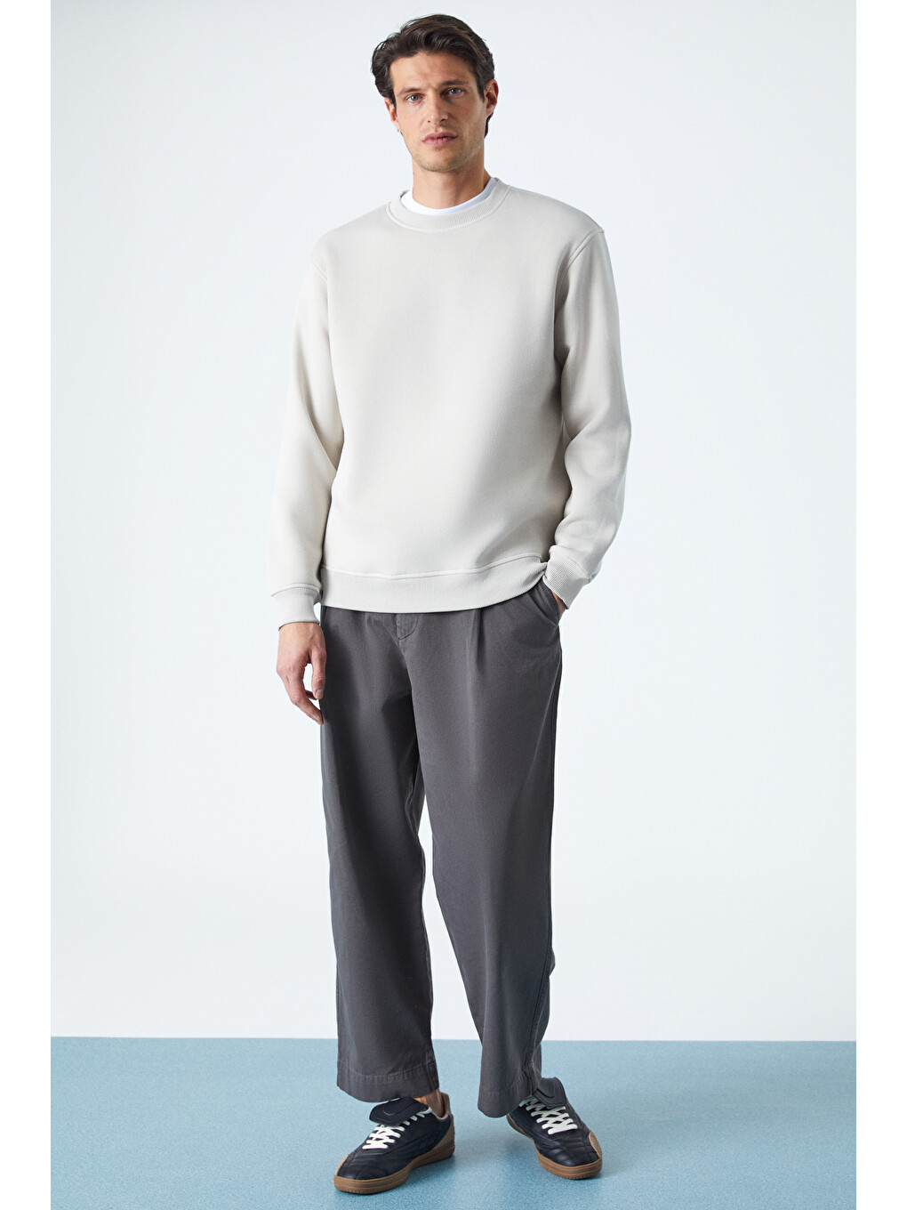 Travıs Erkek Organik Kumaşlı Yumuşacık Regular Fit Yuvarlak Yakalı Ekru Sweatshirt-3