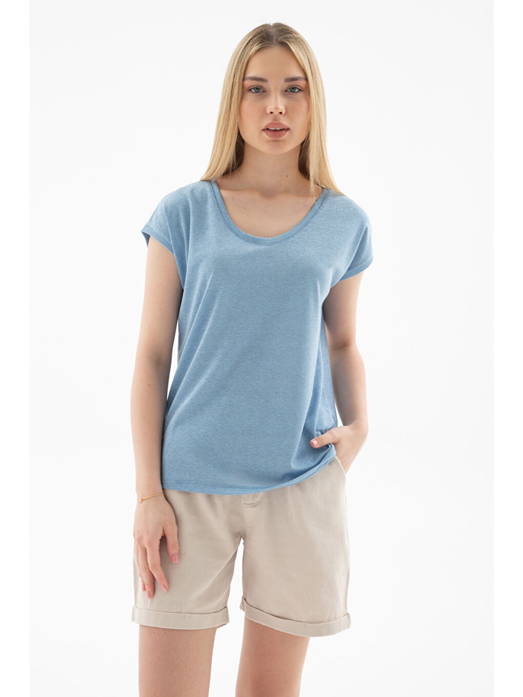 Mavi Standart Fit Yuvarlak Yaka Simli Bluz 25Y0202K1-1