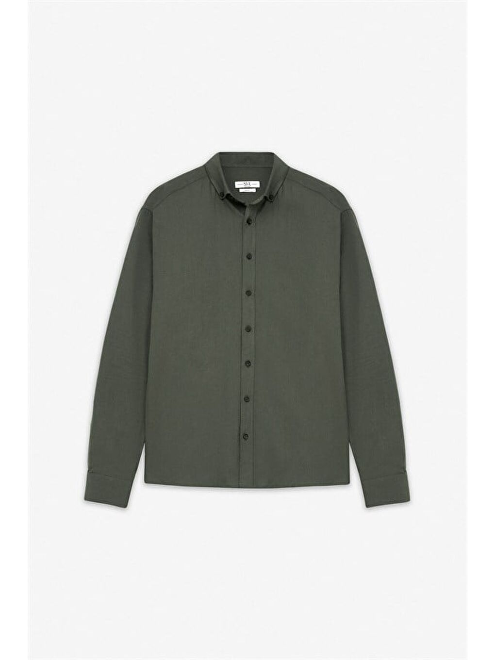 Koyu Yeşil Slim Düğmeli Yaka Düz Casual Gömlek-7