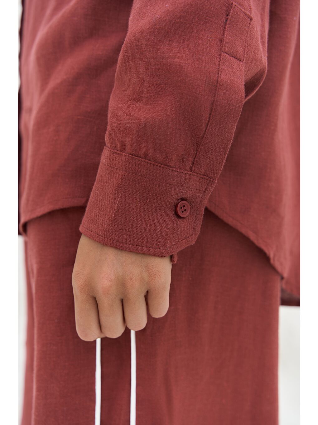 Kahverengi Orchidea Oversize Kiremit Keten Gömlek Takım-2