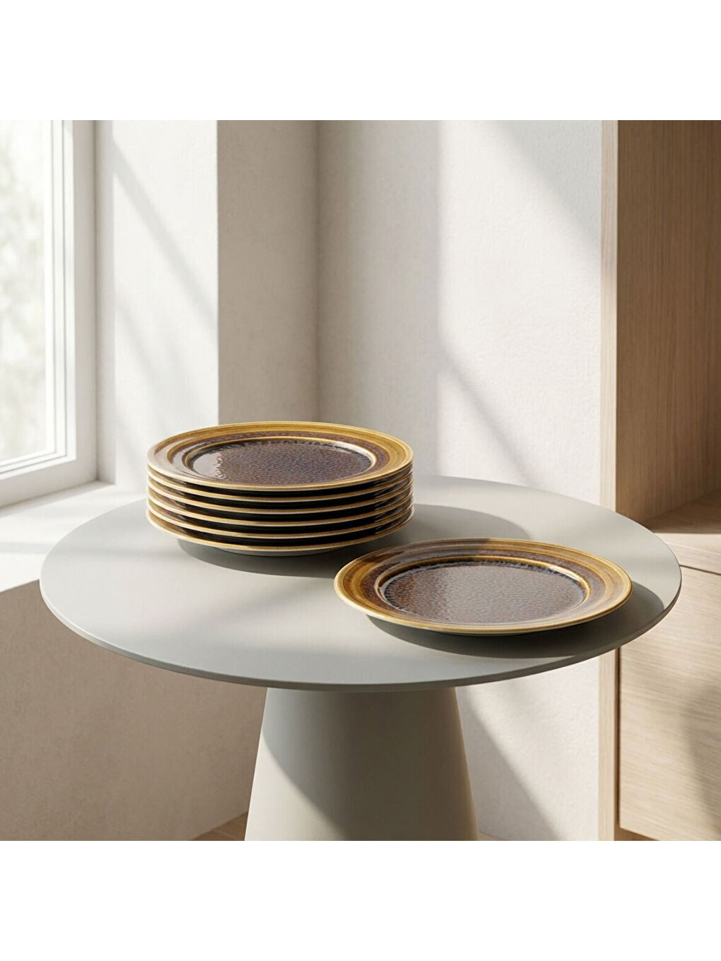 Ekru Valeron 6 Adet 20 Cm Pasta Tabağı  Reaktif Saura 137-1