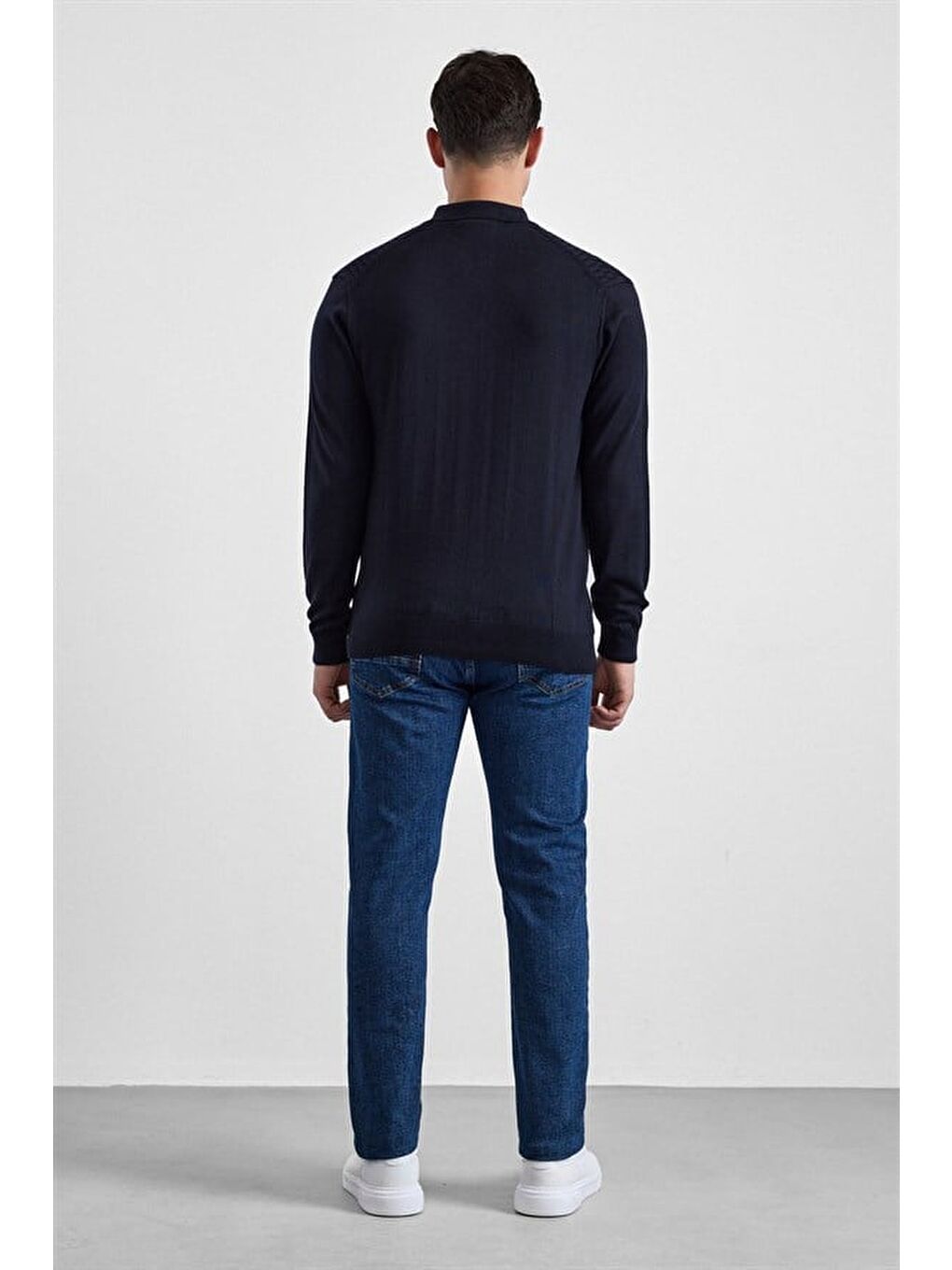 Siyah Regular Fermuarlı Polo Yaka Kazak-2