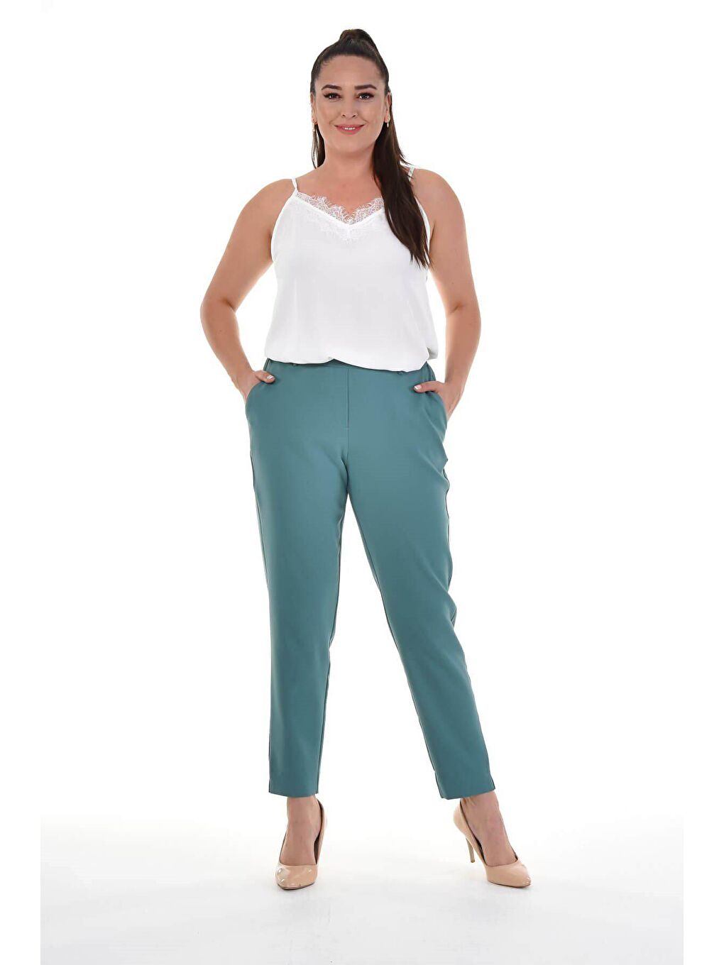 Mylinemoda Mint Yeşil Beli Lastikli Slim Fit Klasik Pantolon