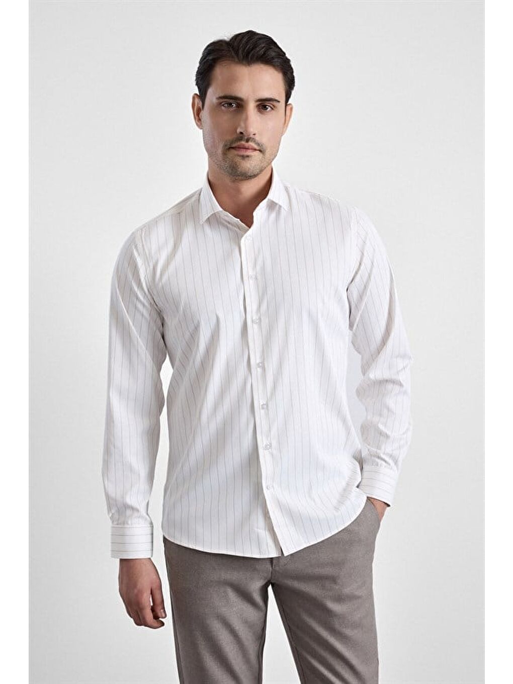 Bej Slim Klasik Yaka Casual Gömlek