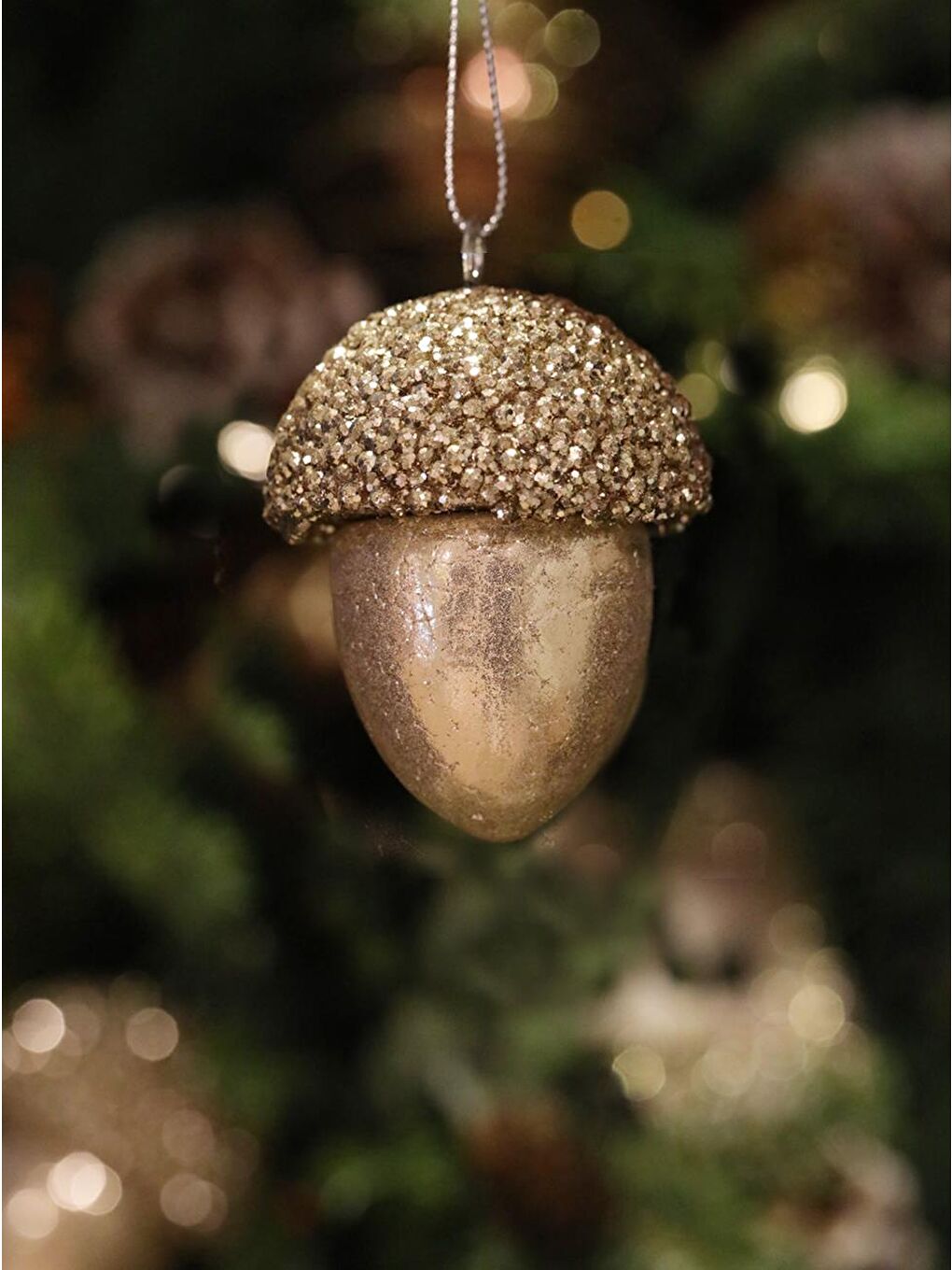 Kahverengi Yılbaşı Ağaç Süsü Meşe Palamudu Asılabilir Lüks Dekoratif Süs Açık Krem 10 cm