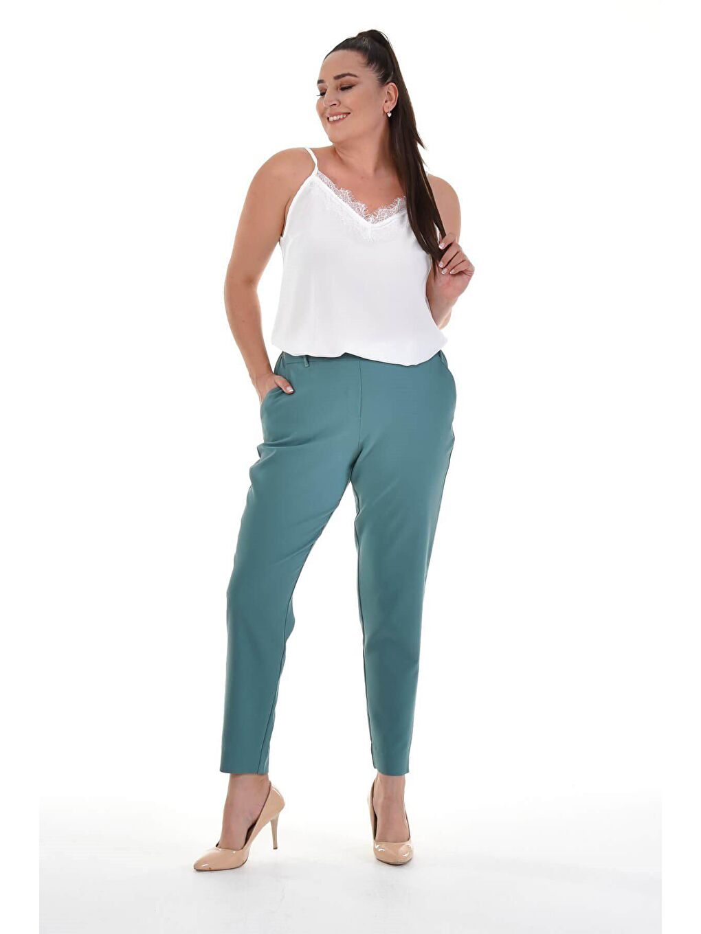 Mylinemoda Mint Yeşil Beli Lastikli Slim Fit Klasik Pantolon - 1