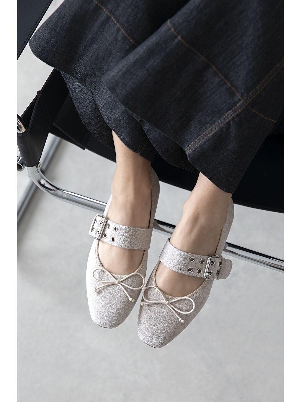 Faye Kadın Kemer Detay Süet Babet Bej-1