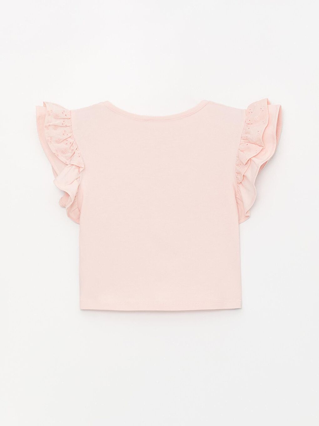Pembe Kız Çocuk Dantelli Fırfırlı Kol Detaylı Tişört-1