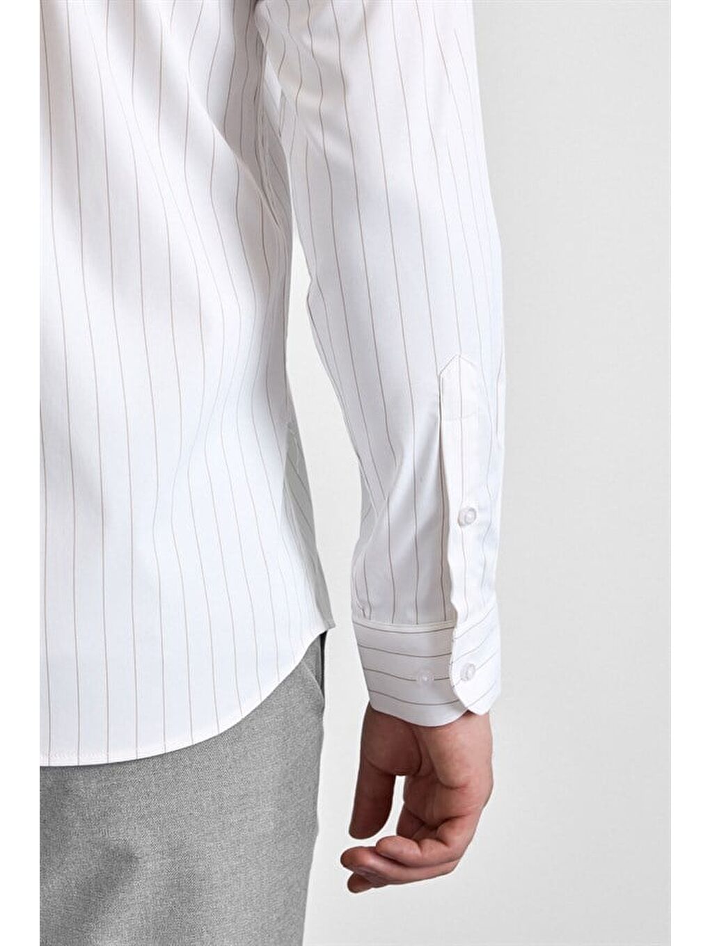 Bej Slim Klasik Yaka Casual Gömlek-3