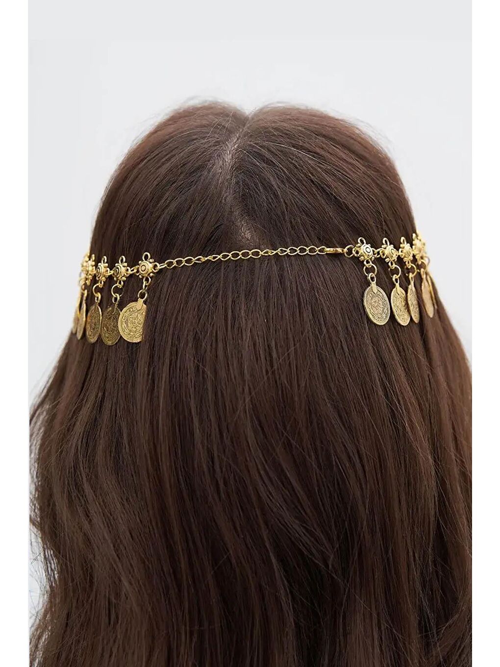Sarı Antik Para Madalyon Sallantılı Sahab Alınlık Saç Aksesuarı-5