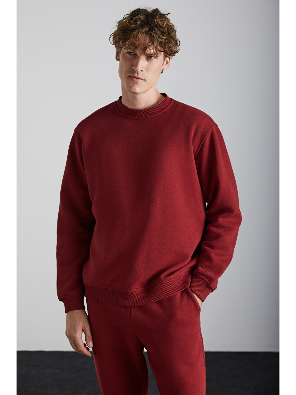 Travıs Erkek Organik Kumaşlı Yumuşacık Regular Fit Yuvarlak Yakalı Bordo Sweatshirt-2