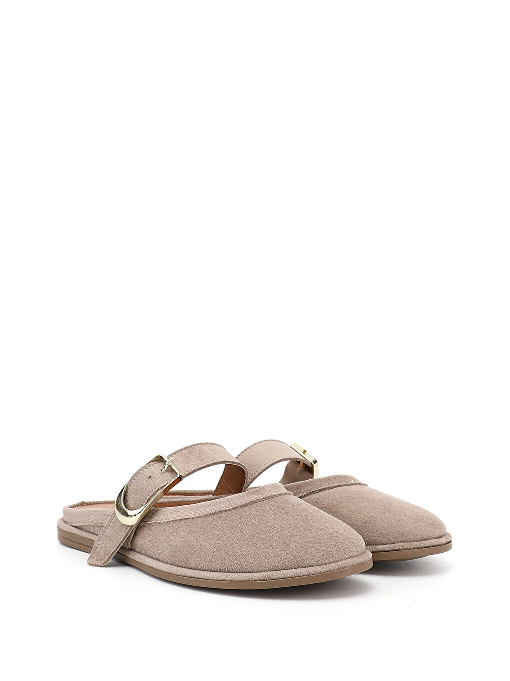 Kahverengi Kadın AÇIK VİZON Burunu Kapalı Tokalı Terlik-1