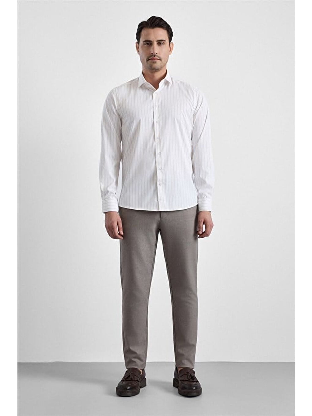 Bej Slim Klasik Yaka Casual Gömlek-5