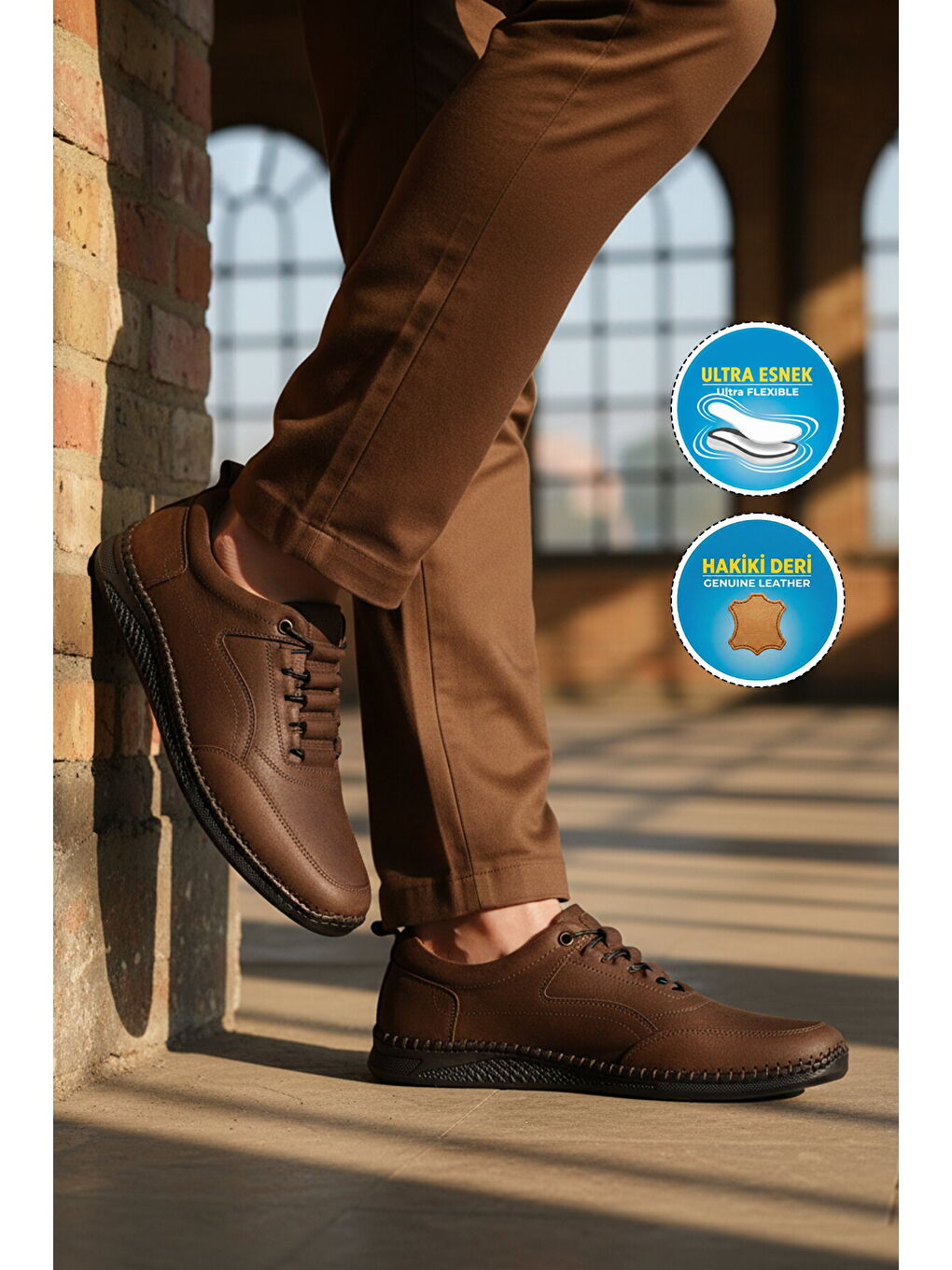 Kahverengi Premium Kahve Hakiki Deri Erkek Casual Ayakkabı 2101 M-2
