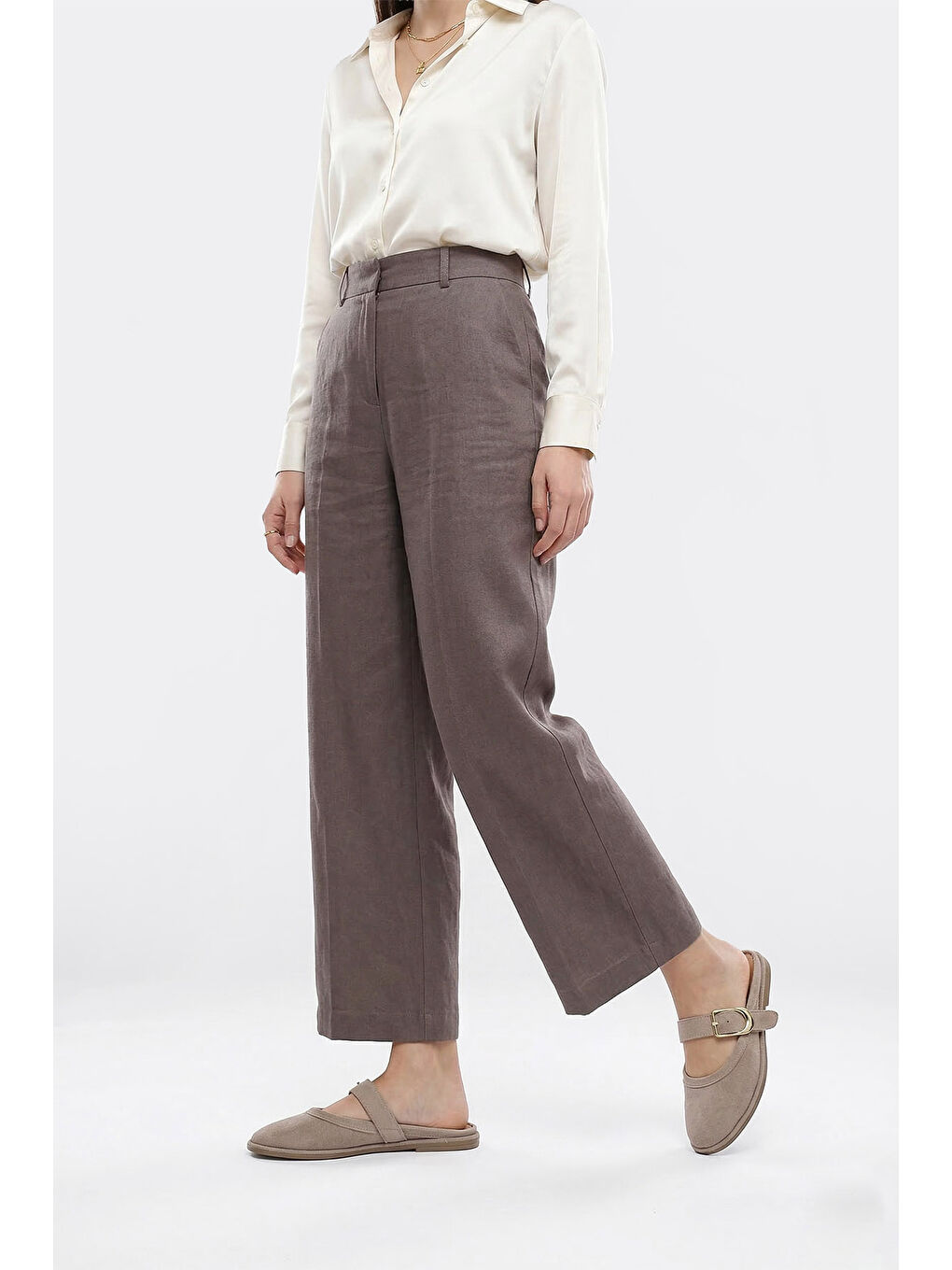 Kahverengi Kadın AÇIK VİZON Burunu Kapalı Tokalı Terlik-2