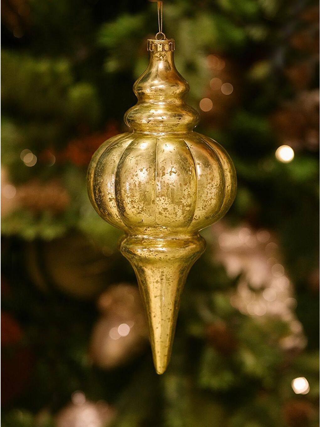Sarı Yılbaşı Ağaç Süsü Antik Efektli Sarkıt Asılabilir Dekoratif Süs Altın 26 cm