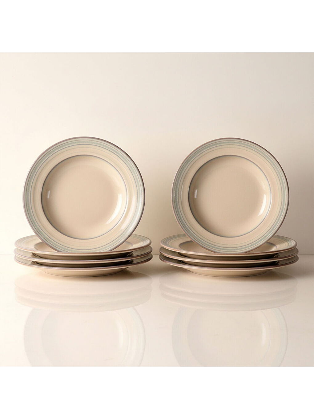 Ekru Valeron 6 Adet 22 Cm Çukur Yemek Tabağı Reaktif Agate 969-3