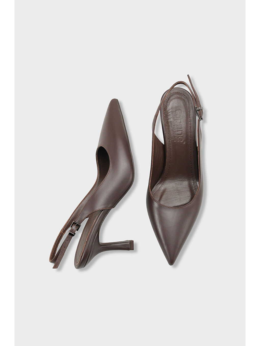 Kahverengi Steffi Hakiki Deri Sivri Burunlu Orta Topuklu Yandan Tokalı Arkası Açık Kadın Ayakkabı-3