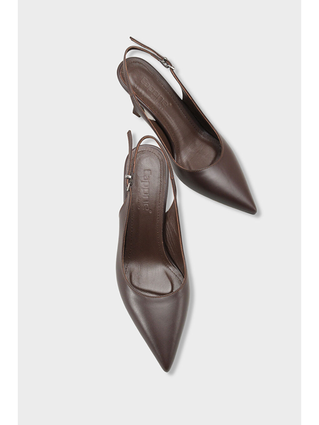 Kahverengi Steffi Hakiki Deri Sivri Burunlu Orta Topuklu Yandan Tokalı Arkası Açık Kadın Ayakkabı-4