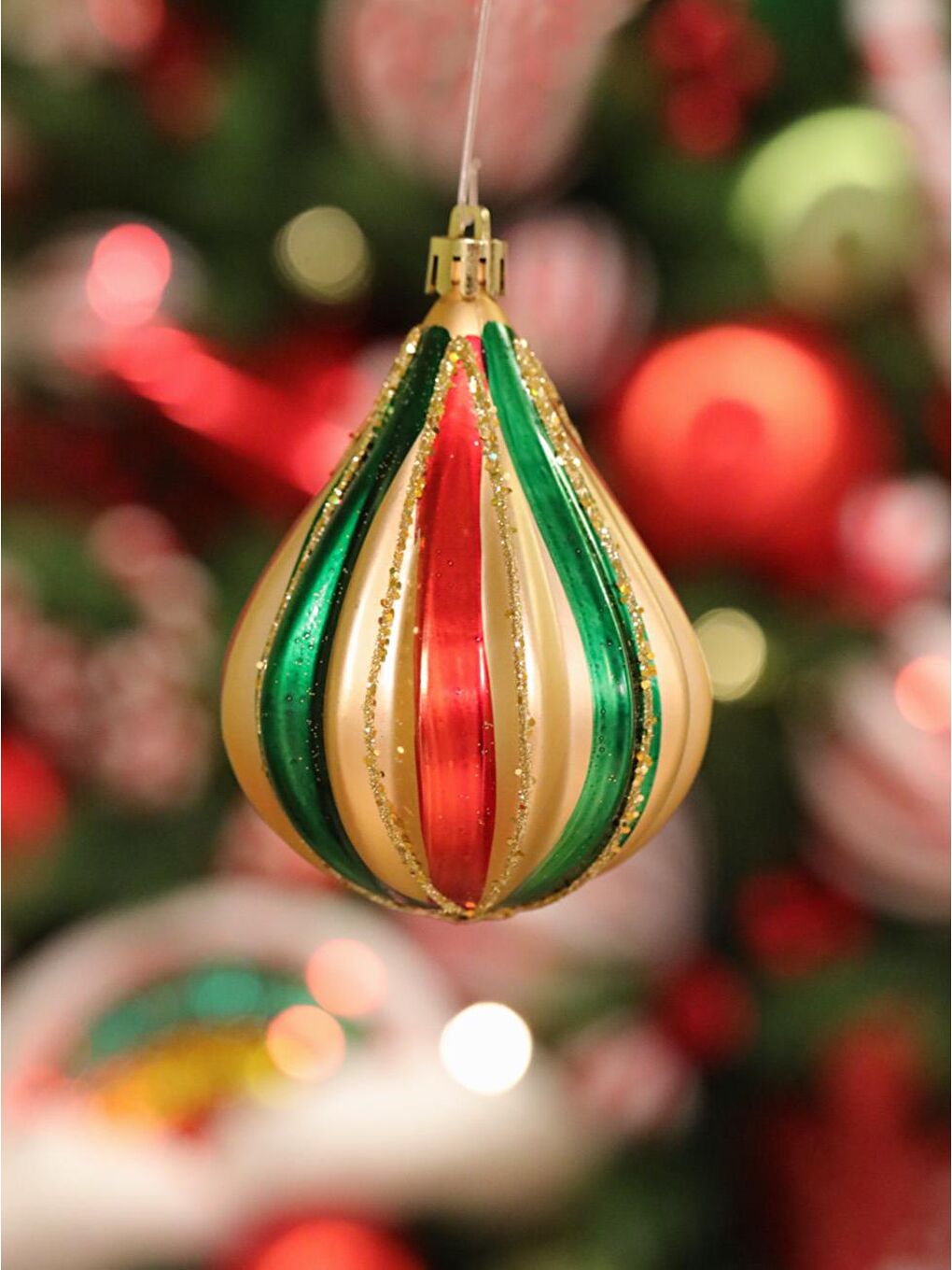 Karışık Yılbaşı Ağaç Süsü Damla Form Simli Çam Ağacı Dekoru Renkli 10 cm 2'li