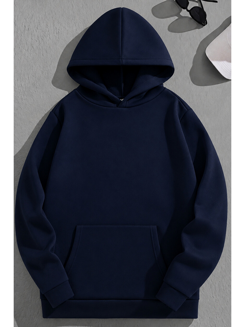 Unisex 3 İplik Pamuklu Lacivert Bol Kalıp The Stage Baskı Sweatshirt Hoodie-1