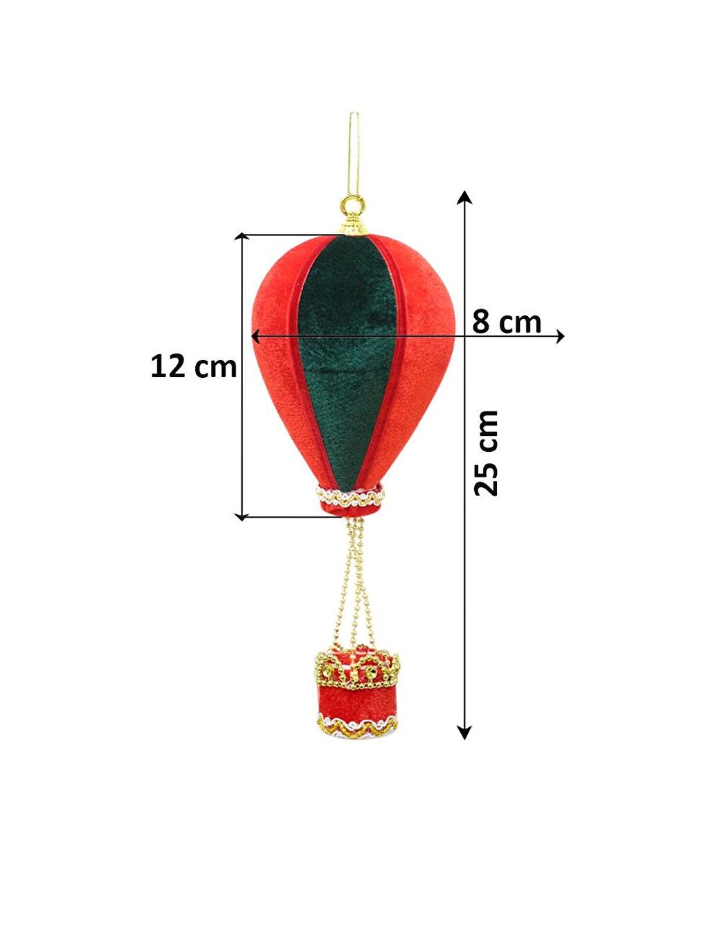 Balon Figürlü Yılbaşı Ağaç Süsü Kadife Yeni Yıl Dekorasyonu Yeşil Kırmızı 25 cm-2