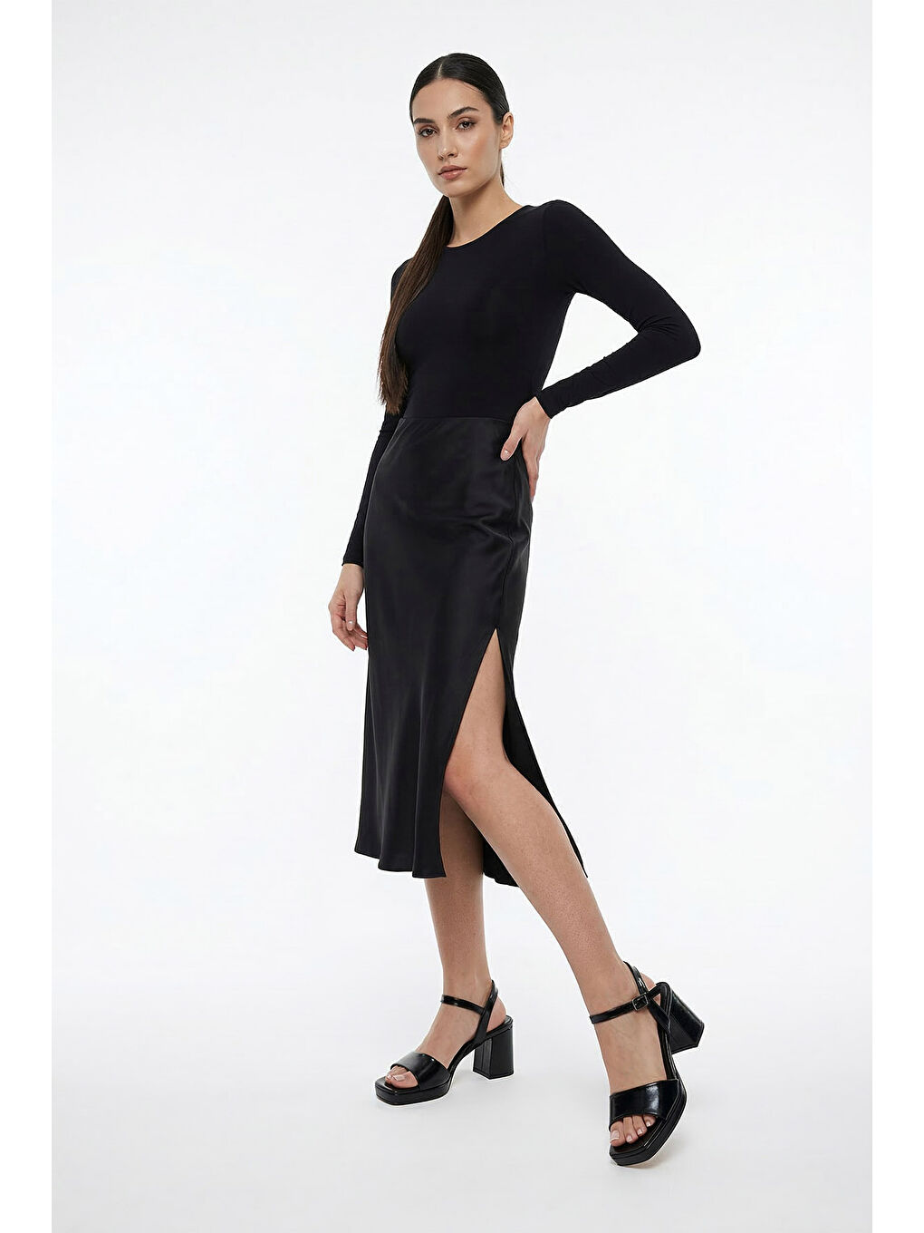 Siyah Kadın SİYAH Bilekten Bağlı Platform Topuklu Sandalet-2