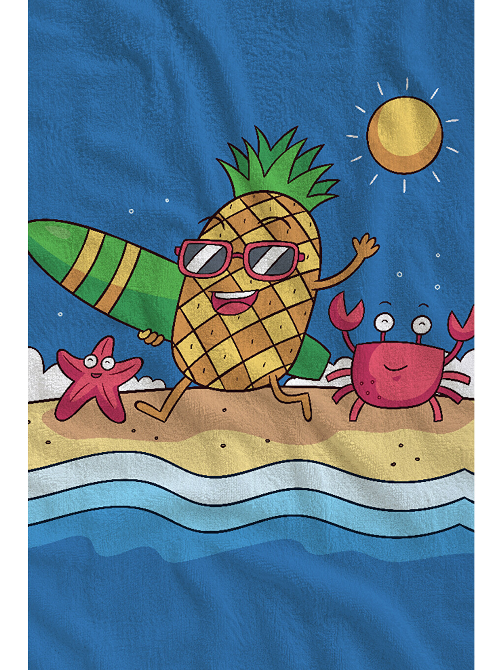 Mavi Deniz Temalı Gözlüklü Ananas Yengeç Ve Deniz 70x150 Cm Dijital Baskılı Plaj Ve Banyo Havlusu-1