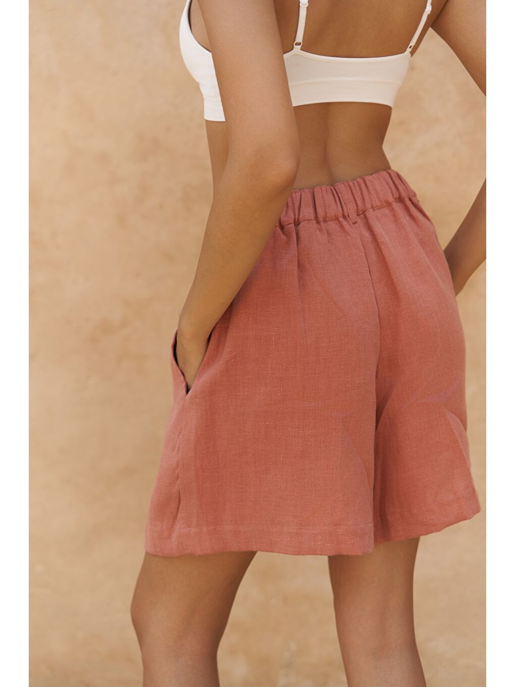 Kahverengi Gaelil Oversize Tarçın Keten Gömlek Şort Takım-3