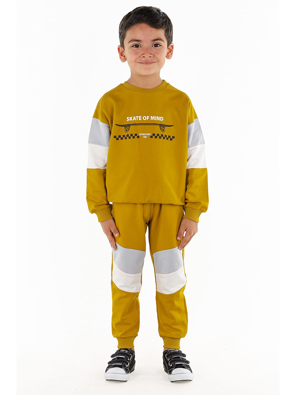 Kahverengi Kaykay Baskı Erkek Çocuk Sweatshirt Eşofman 2'Li Takım