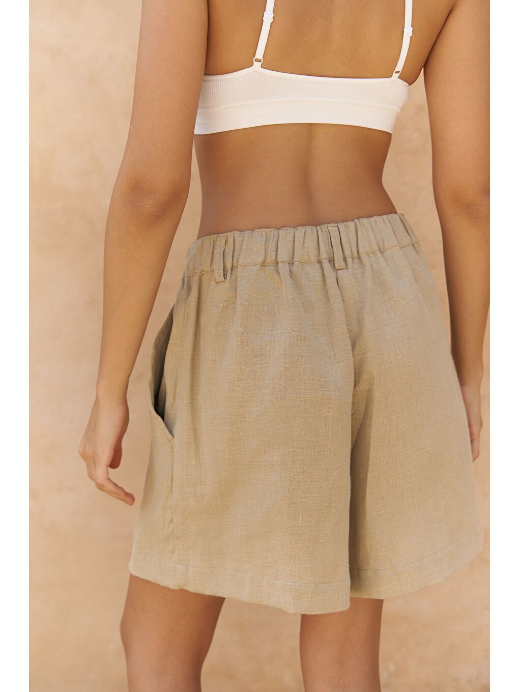 Gaelil Oversize Haki Keten Gömlek Şort Takım-5