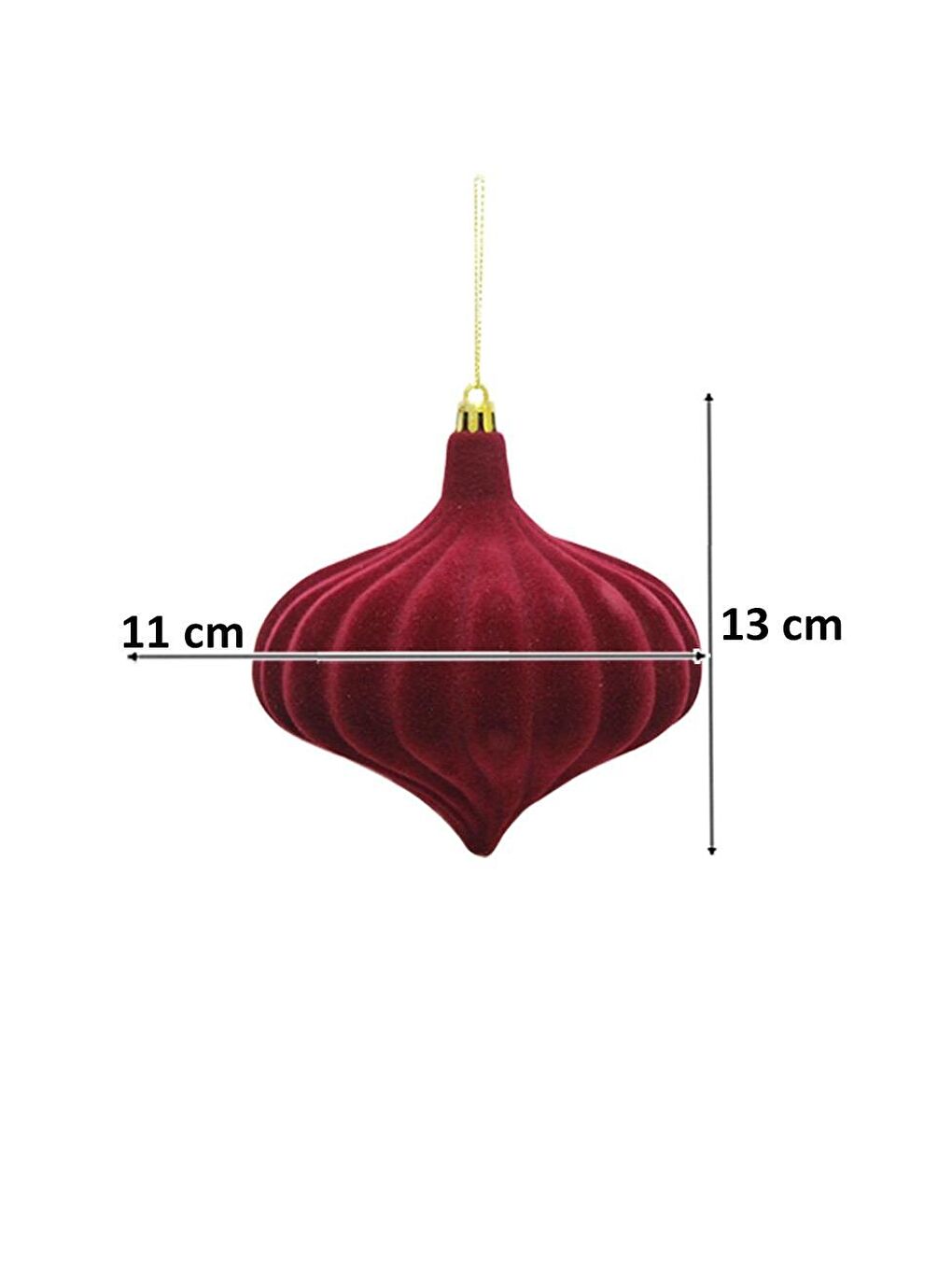 Kadife Yılbaşı Topu – Damla Form Çam Ağacı Süsü Bordo 13 cm 2'li-1