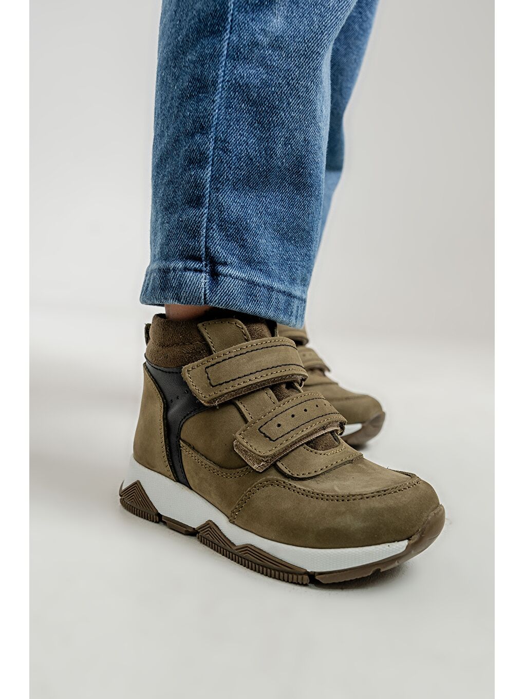 Erkek Çocuk Haki Hakiki Deri Suya Dayanıklı Günlük Bot-1