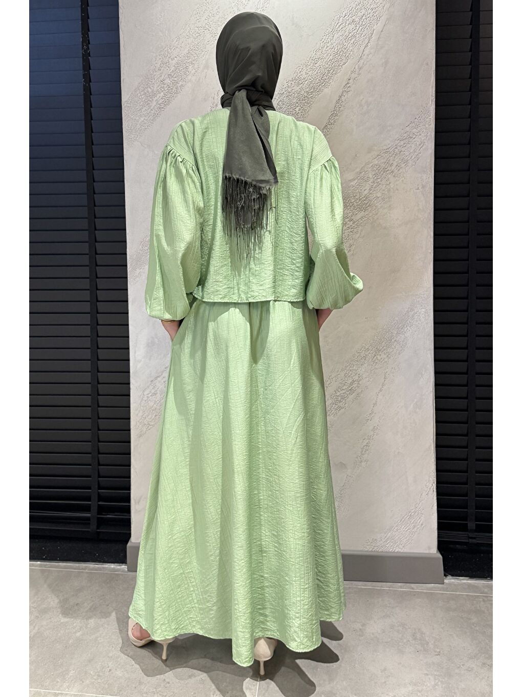 Yeşil Cep Detaylı Etek Gömlek Tesettür İkili Takım-6