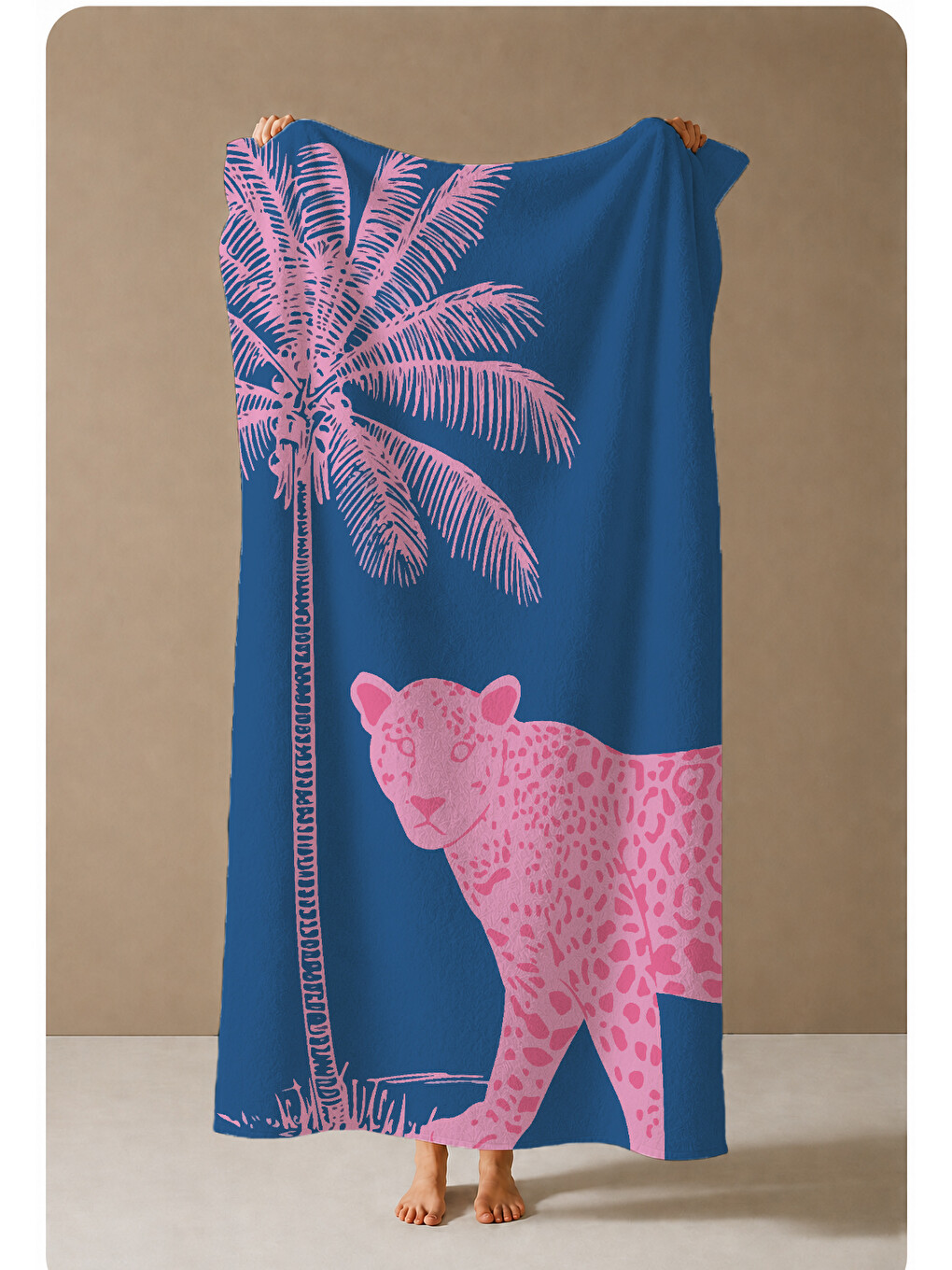 Lacivert Pembe Palmiye Silüet Desenli 70x150 Cm Dijital Baskılı Plaj Ve Banyo Havlusu-3